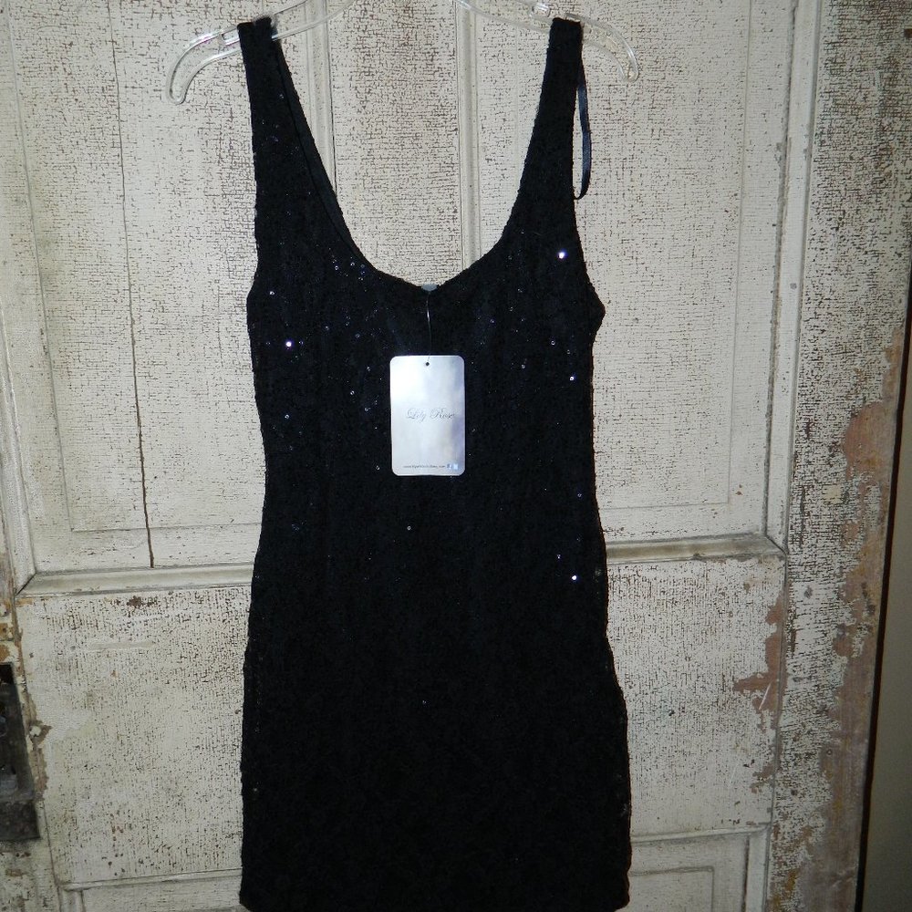 Lily Rose Black Sequined Tank Dress Size Small (Y-30)